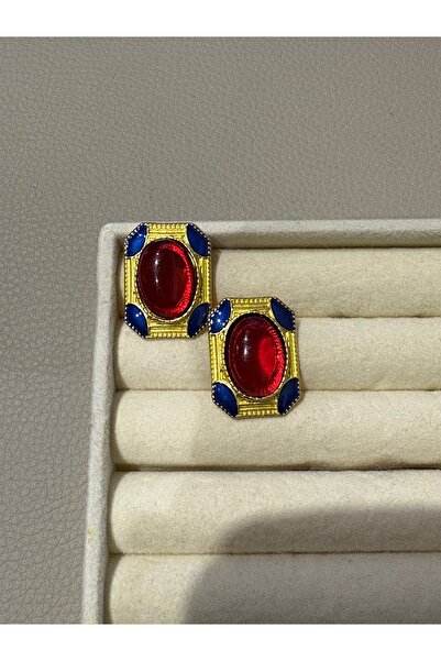 BERFACCESSORIES أقراط باروكية كبيرة من الحجر الأحمر