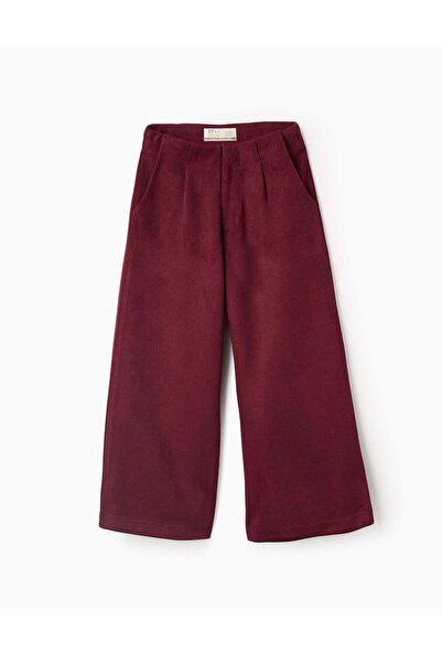 Ziddy Wide leg suedette trousers for girls, burgundy