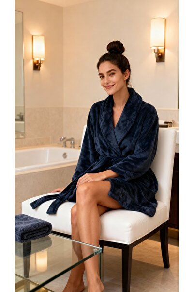 MEYHOME Wellsoft Şalyaka Unisex Navy Blue Dressing Gown