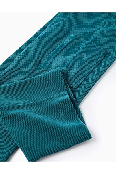 Ziddy Interlock knit dungarees with patch pockets for girls, blue