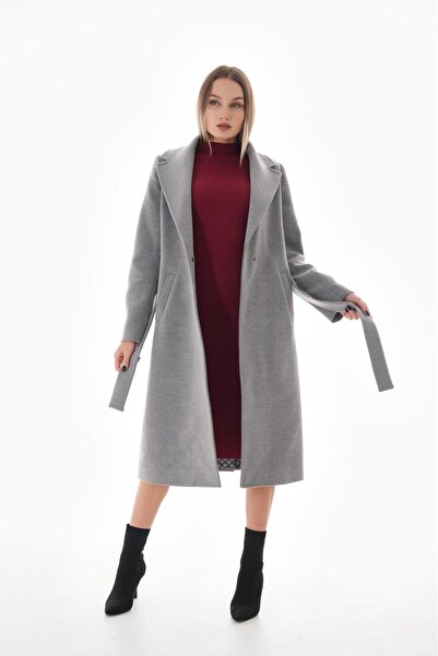 homa vedad Krem Rengi Kuşaklı Kaşe Kaban – 💕💕❤️