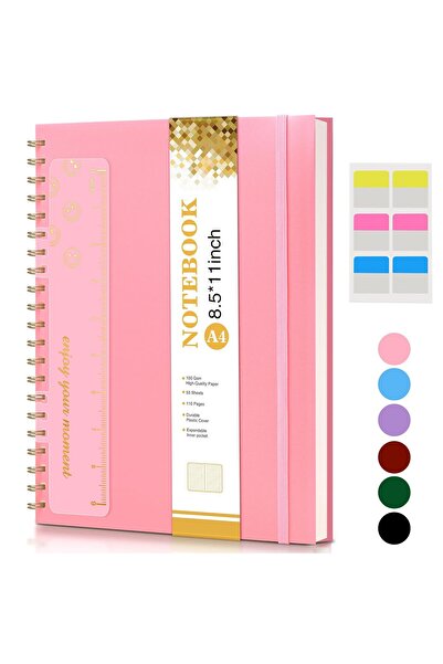 Generic Spiral Notebook Journal 8.5 x 11 in (A4) - Pink, College Ruled, 100 GSM, Plastic Hardcover