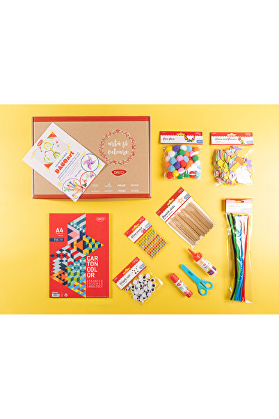 DACOart Pachet craft de bază DACO Cadou pentru copii Cutie cu materiale pentru activități de craft