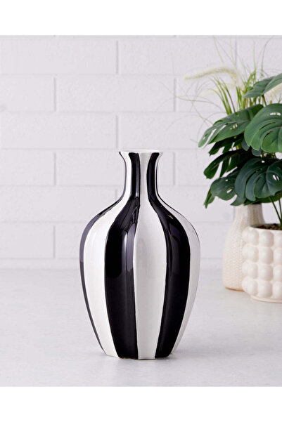 REDTAG مزهرية رفيعة أحادية اللون باللونين الأبيض والأسود