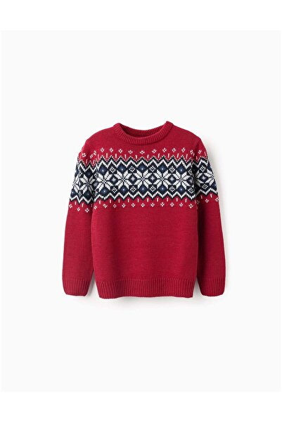Ziddy Christmas Jacquard Knitted Jumper for Boys, Red