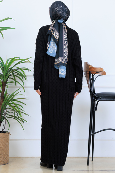 benguen Knitted Patterned Knitwear Dress N7082 Black