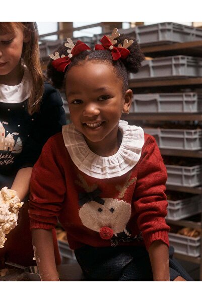 Ziddy Jacquard Knitted Jumper for Girls, Dark Red