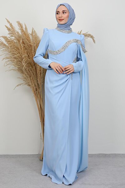 GİYZAMİLA Hanzade Crepe Evening Dress Baby Blue