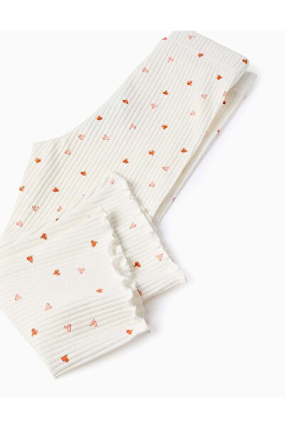 Ziddy Floral Ribbed Trousers with Wavy Finish for Baby Girls, Beige