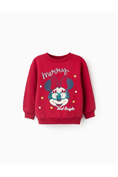 Ziddy Brushed Christmas Sweatshirt for Girls 'Merry Minnie', Red