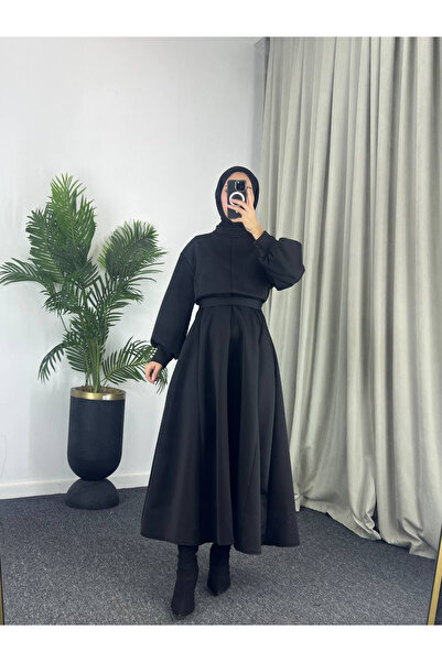 Esre Store 4559 - Scuba Kumaş Tesettür Elbise Siyah