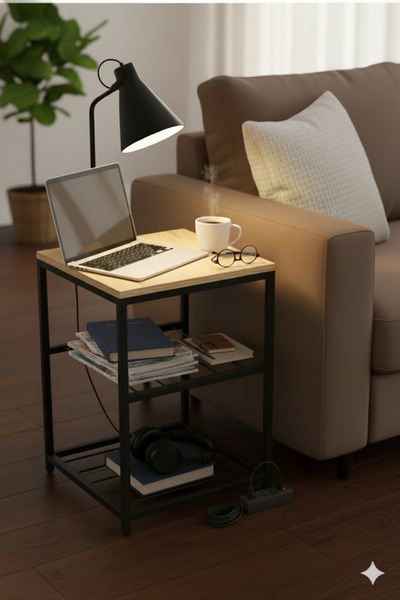 tridihome Modern Metal Ahşap Kare Komodin Laptop Sehpası Çay Kahve Yan Masa K...