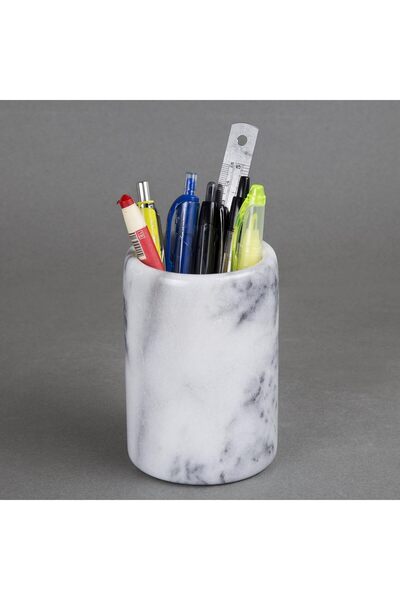 Generic Creative Home Marble Pen Holder 83001 — 3-1/4" Dia x 4-1/2" H, Off-White