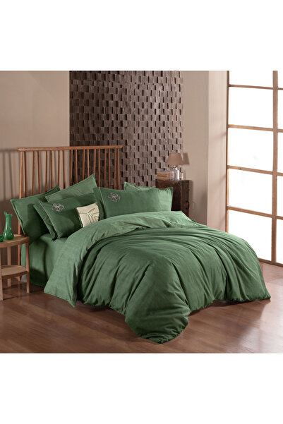 Sarev Ederlezi Green Flannel Double Size 100% Cotton Duvet Cover Set