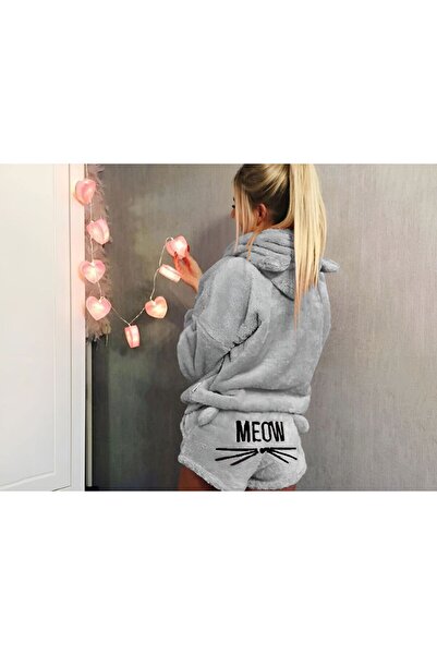 zola Women's fluffy pajamas, Zola, size L, sweatshirt and shorts, elastic waist, light gray