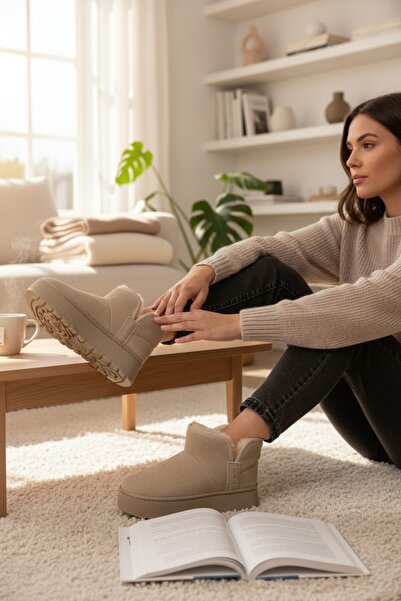 VeliKundura Darkstep Cream Flexible Polysole Short Boots with Fur Inside