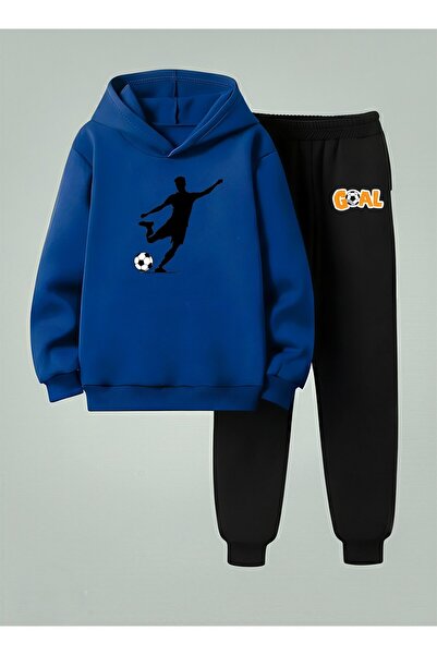 LORVEX Момчешки комплект с качулка GOALL Принтирана 3-нишка бръсната суитшърт...