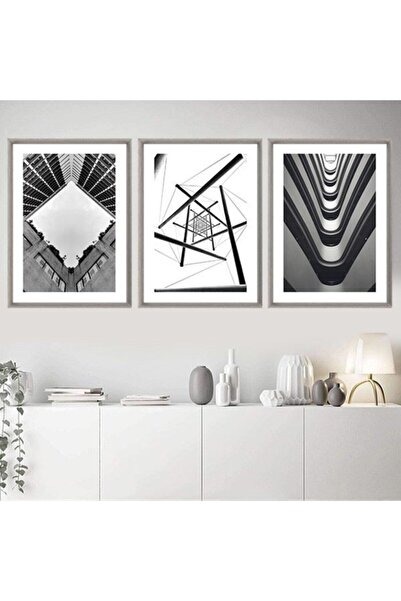 Araste Dekorasyon Siyah & Beyaz Yapılar 1 Üçlü Çerçeve Ve Poster Seti -m1002