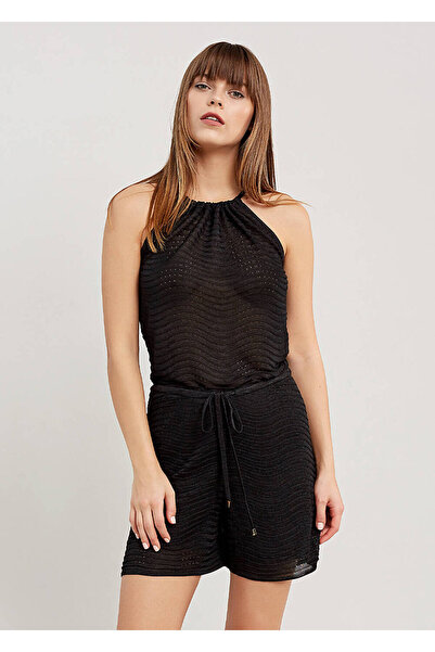 Knitss Salopetă neagră scurtă din tricot, cu gât tip halter