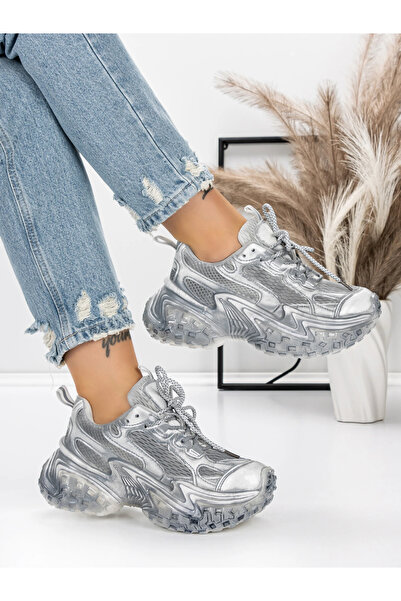mei Pantofi Sport Dama cu Platforma 5WL83 Argintiu