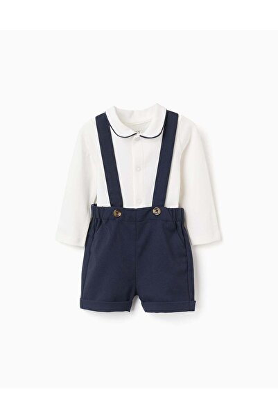 Ziddy Cotton bodysuit + twill shorts B&S for newborn boys, white/dark blue