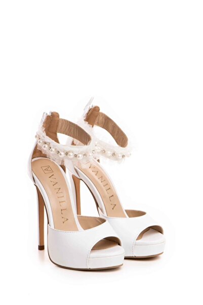 Vanilla Days Sandale de mireasă elegante, alb perlat, cu toc subțire - din piele naturală