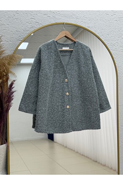 MİHRA STORE Allison 3 Χρυσό Μπουτόν Κασμίρι Σακάκι-ZN4219 Γκρι