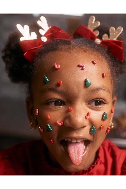 Ziddy Pack of 2 Hair Bobbles with Bow/Glitter for Babies and Girls 'Reindeer', Red