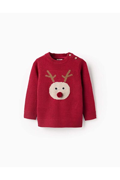 Ziddy Knitted jumper with jacquard reindeer for baby boys, red