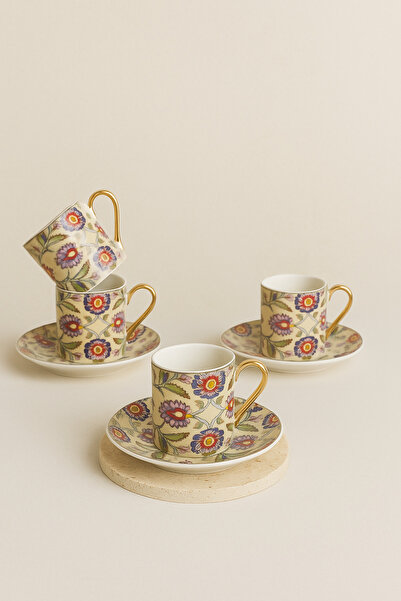 Karma Home Authentic Chinese Patterned 6-Piece Turkish Coffee Cup Set – Gold Gilded Handles