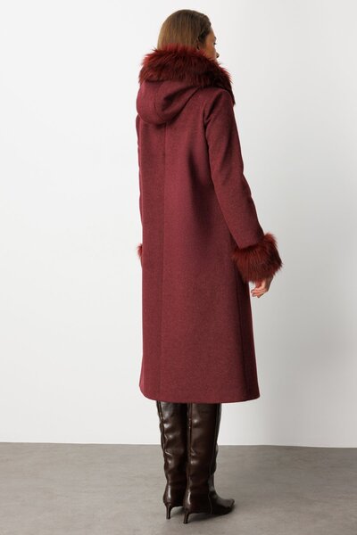 Ekol Cashmere Coat with Fur Collar and Sleeves