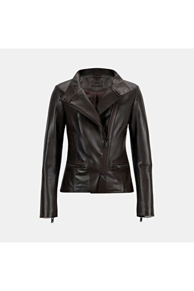Desa Women's Brown Hakim Collar Fit Leather Jacket