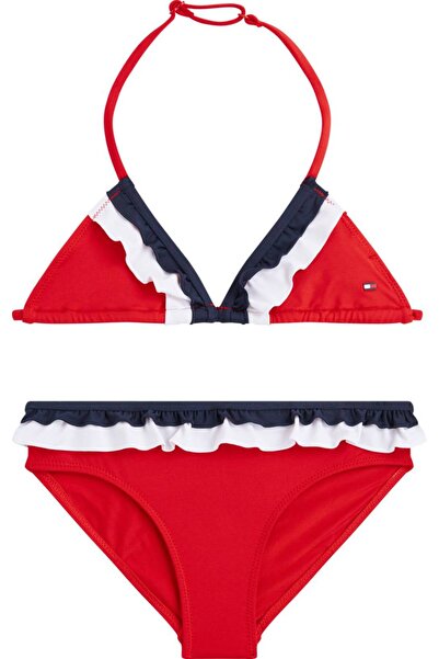 Tommy Hilfiger Kız Çocuk Parlak Kırmızı Üçgen Bikini Takımı