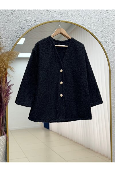 MİHRA STORE Allison 3 Gold Buttoned Jacket-ZN4219 Μαύρο