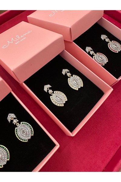 Milena Designer Store Milena Istanbul Triangle Zircon Stone Eye Dangle Earrings