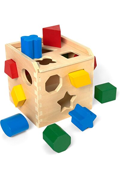Melissa & Doug Classic Wooden Shape Sorting Cube with 12 Pieces