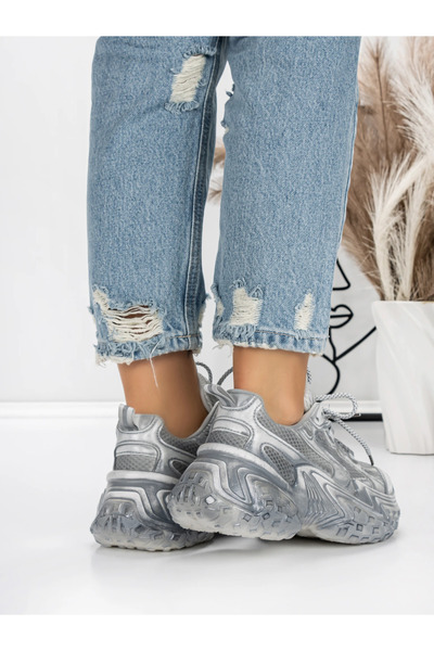 mei Pantofi Sport Dama cu Platforma 5WL83 Argintiu