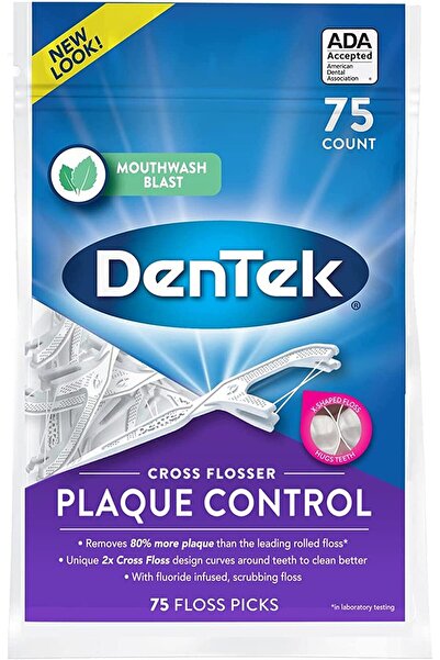 DENTEK Cross Flosser Plaque Control Floss Picks, X-Shaped Floss, 75 Count
