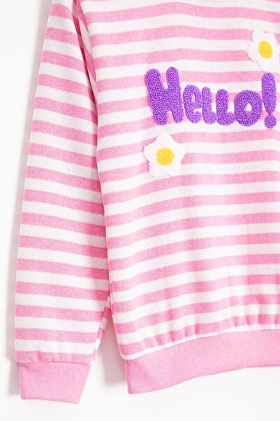 Cansın Mini Pink Daisy Embroidered Striped Girl's Suit 23350