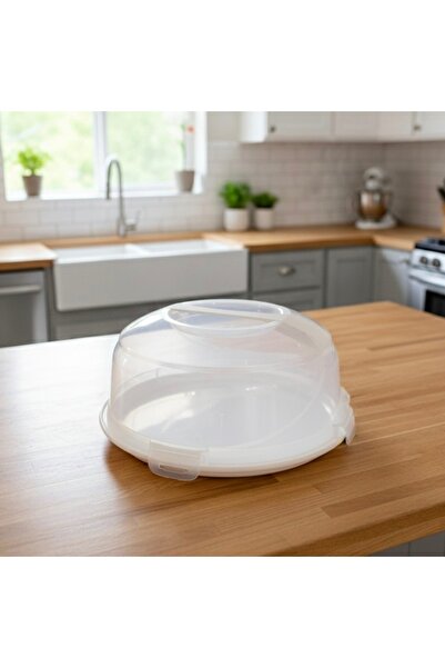 PUFO Cookies round platter with transparent lid for serving cakes, cookies, muffins, Ø 34 cm, cream