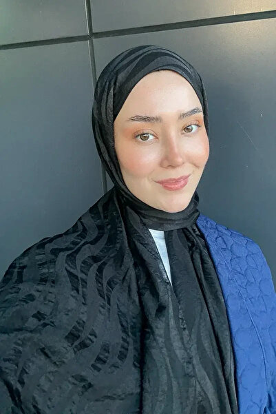 Madame Polo Premium Jakar Şal Dalga Desen - Siyah