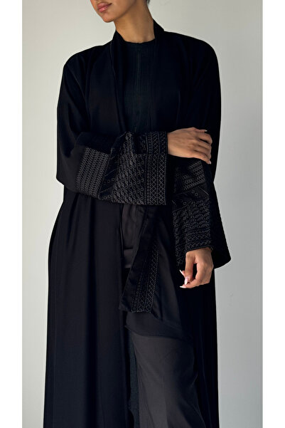 AYA - MW1745 - Black abaya with black embroidered sleeves