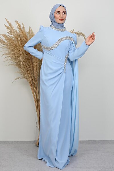 GİYZAMİLA Hanzade Crepe Evening Dress Baby Blue