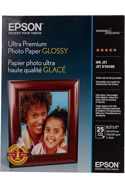 EPSON Glossy Photo Paper for Printing, Letter 21.5 × 28 cm, 25 sheets (S042182), White