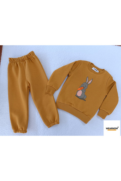 Wearnow Clothes Cute Rabbit Top and Bottom Tracksuit Set with Fleece Inside for Girls & Boys