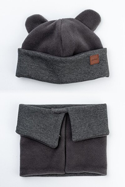 pufien Cotton Lined Fleece Beanie and Neck Collar Set 0-3 Years Old Ribbed Kn...