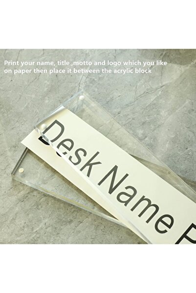 Generic Acrylic Double-Sided Transparent Desk Name Plate with Holder, Personalize, 25 x 10 in (IEEK)