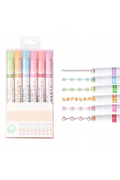 zola Set of 6 markers with stamps, intense colors, zigzag line, snowflakes, fir trees, leaves, gifts, apples