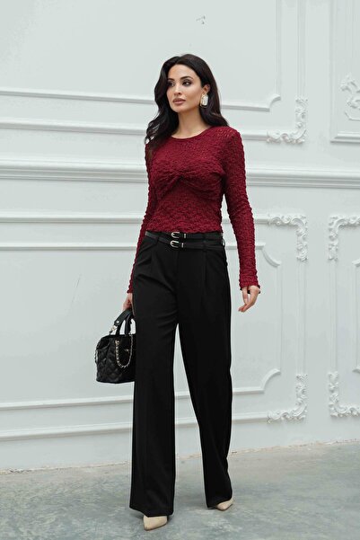 Serica Moda Black Double Belted Pleated Palazzo Pants