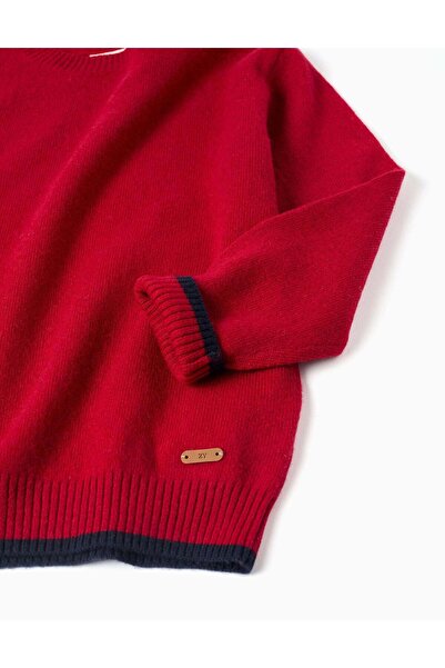 Ziddy Knitted jumper in a wool blend for boys, red/dark blue